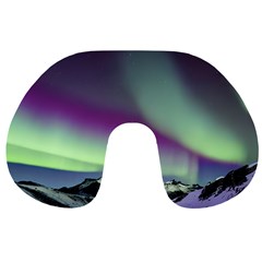 Aurora Stars Sky Mountains Snow Aurora Borealis Travel Neck Pillow by Uceng