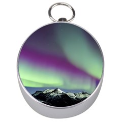 Aurora Stars Sky Mountains Snow Aurora Borealis Silver Compasses by Uceng