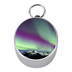 Aurora Stars Sky Mountains Snow Aurora Borealis Mini Silver Compasses by Uceng