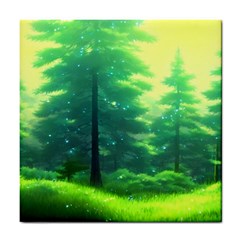 Anime Forrest Nature Fantasy Sunset Trees Woods Tile Coaster by Uceng