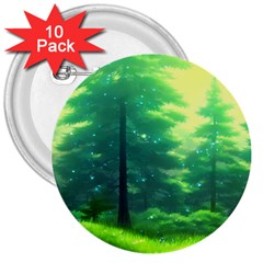 Anime Forrest Nature Fantasy Sunset Trees Woods 3  Buttons (10 Pack) 