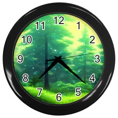 Anime Forrest Nature Fantasy Sunset Trees Woods Wall Clock (black) by Uceng