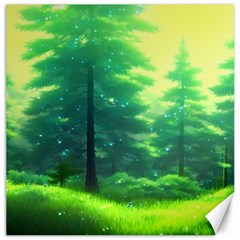 Anime Forrest Nature Fantasy Sunset Trees Woods Canvas 16  X 16  by Uceng