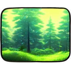 Anime Forrest Nature Fantasy Sunset Trees Woods Fleece Blanket (mini) by Uceng