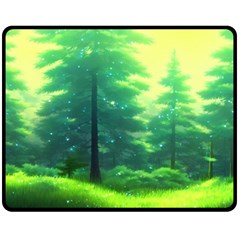 Anime Forrest Nature Fantasy Sunset Trees Woods Fleece Blanket (medium) by Uceng