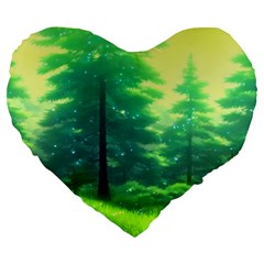 Anime Forrest Nature Fantasy Sunset Trees Woods Large 19  Premium Heart Shape Cushions by Uceng