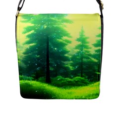 Anime Forrest Nature Fantasy Sunset Trees Woods Flap Closure Messenger Bag (l) by Uceng