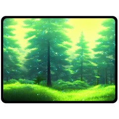 Anime Forrest Nature Fantasy Sunset Trees Woods Double Sided Fleece Blanket (large) by Uceng