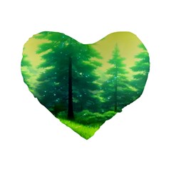 Anime Forrest Nature Fantasy Sunset Trees Woods Standard 16  Premium Flano Heart Shape Cushions by Uceng