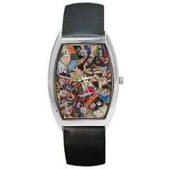 Background Embroidery Pattern Stitches Abstract Barrel Style Metal Watch