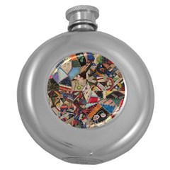 Background Embroidery Pattern Stitches Abstract Round Hip Flask (5 Oz)