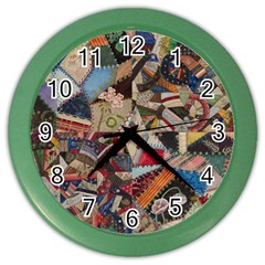 Background Embroidery Pattern Stitches Abstract Color Wall Clock