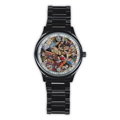 Background Embroidery Pattern Stitches Abstract Stainless Steel Round Watch by Uceng