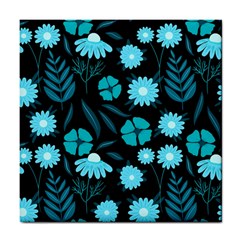 Flower Nature Blue Black Art Pattern Floral Tile Coaster by Uceng