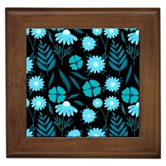 Flower Nature Blue Black Art Pattern Floral Framed Tile by Uceng