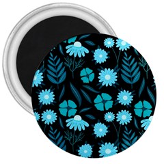 Flower Nature Blue Black Art Pattern Floral 3  Magnets by Uceng