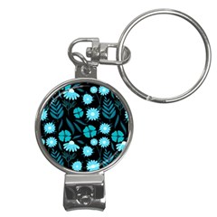 Flower Nature Blue Black Art Pattern Floral Nail Clippers Key Chain