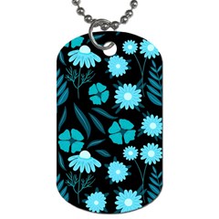 Flower Nature Blue Black Art Pattern Floral Dog Tag (one Side)