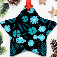 Flower Nature Blue Black Art Pattern Floral Star Ornament (two Sides) by Uceng