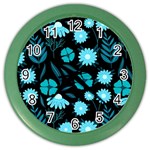 Flower Nature Blue Black Art Pattern Floral Color Wall Clock Front