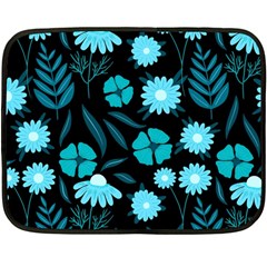 Flower Nature Blue Black Art Pattern Floral Fleece Blanket (mini) by Uceng