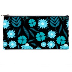 Flower Nature Blue Black Art Pattern Floral Pencil Case by Uceng