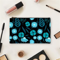 Flower Nature Blue Black Art Pattern Floral Cosmetic Bag (medium) by Uceng