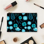 Flower Nature Blue Black Art Pattern Floral Cosmetic Bag (Medium) Front