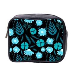 Flower Nature Blue Black Art Pattern Floral Mini Toiletries Bag (two Sides) by Uceng