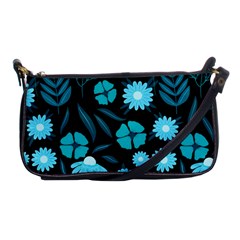 Flower Nature Blue Black Art Pattern Floral Shoulder Clutch Bag by Uceng