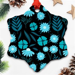 Flower Nature Blue Black Art Pattern Floral Snowflake Ornament (two Sides) by Uceng