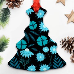 Flower Nature Blue Black Art Pattern Floral Christmas Tree Ornament (two Sides) by Uceng