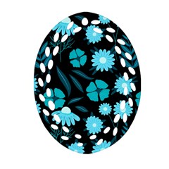 Flower Nature Blue Black Art Pattern Floral Ornament (oval Filigree) by Uceng