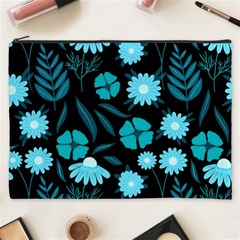 Flower Nature Blue Black Art Pattern Floral Cosmetic Bag (xxxl) by Uceng