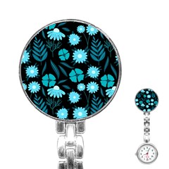 Flower Nature Blue Black Art Pattern Floral Stainless Steel Nurses Watch by Uceng