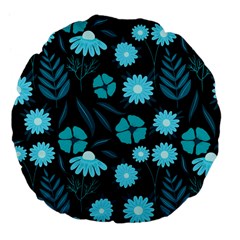 Flower Nature Blue Black Art Pattern Floral Large 18  Premium Flano Round Cushions by Uceng