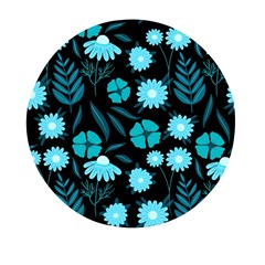 Flower Nature Blue Black Art Pattern Floral Mini Round Pill Box by Uceng