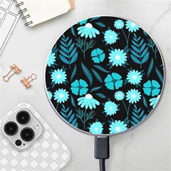 Flower Nature Blue Black Art Pattern Floral Wireless Charger by Uceng