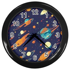 Space Galaxy Planet Universe Stars Night Fantasy Wall Clock (black) by Uceng