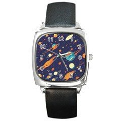 Space Galaxy Planet Universe Stars Night Fantasy Square Metal Watch by Uceng