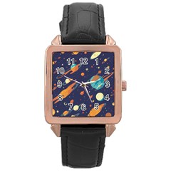 Space Galaxy Planet Universe Stars Night Fantasy Rose Gold Leather Watch  by Uceng