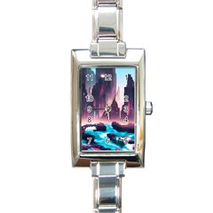 Urban City Cyberpunk River Cyber Tech Future Rectangle Italian Charm Watch by Uceng