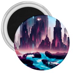 Urban City Cyberpunk River Cyber Tech Future 3  Magnets by Uceng