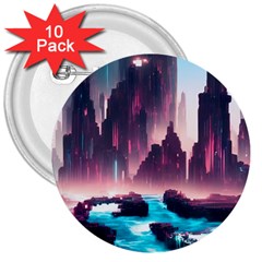 Urban City Cyberpunk River Cyber Tech Future 3  Buttons (10 Pack)  by Uceng