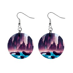 Urban City Cyberpunk River Cyber Tech Future Mini Button Earrings