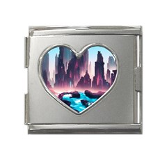 Urban City Cyberpunk River Cyber Tech Future Mega Link Heart Italian Charm (18mm)