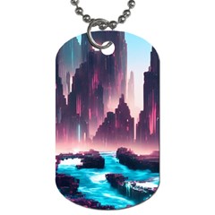 Urban City Cyberpunk River Cyber Tech Future Dog Tag (one Side) by Uceng