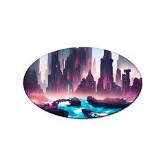 Urban City Cyberpunk River Cyber Tech Future Sticker Oval (100 Pack) by Uceng