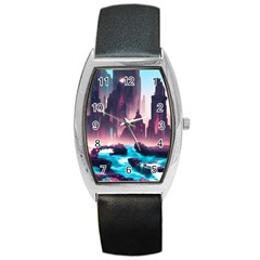 Urban City Cyberpunk River Cyber Tech Future Barrel Style Metal Watch by Uceng