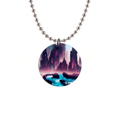 Urban City Cyberpunk River Cyber Tech Future 1  Button Necklace by Uceng